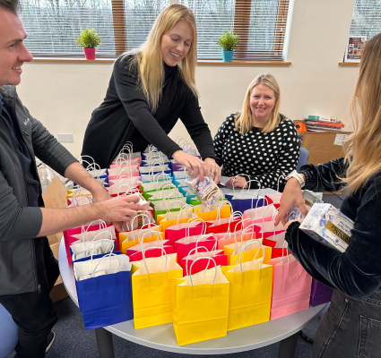 Twinings team organising hampers for families
